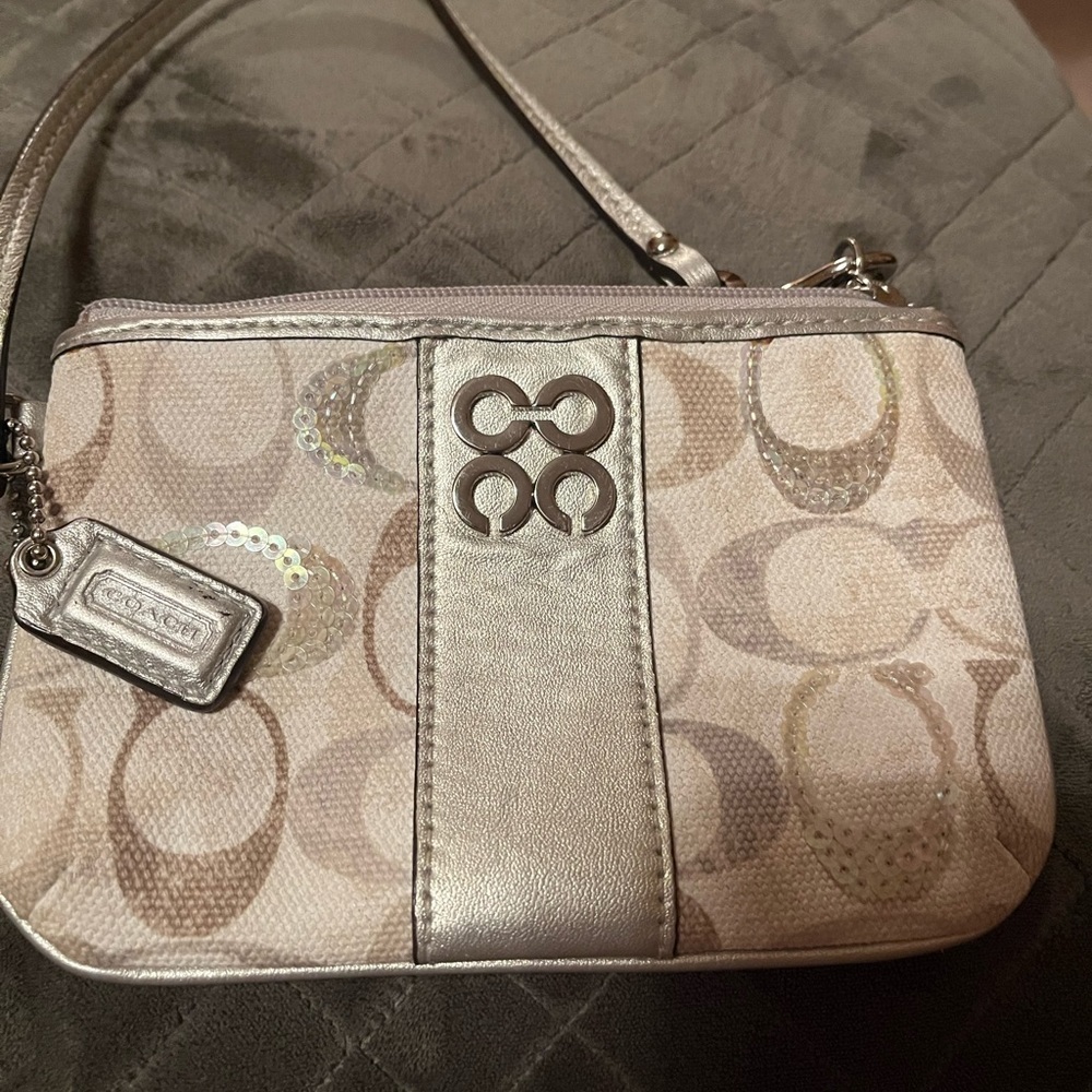 Coach Julia embossed signature sequin wristlet